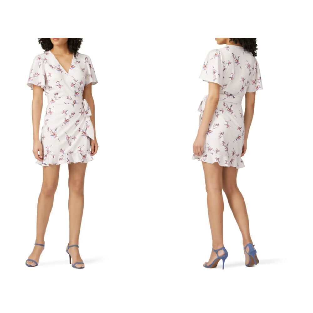 Stylestalker Penny Mini Wrap Dress Bird of Paradise Ivory Lined‎ Tie Size Medium